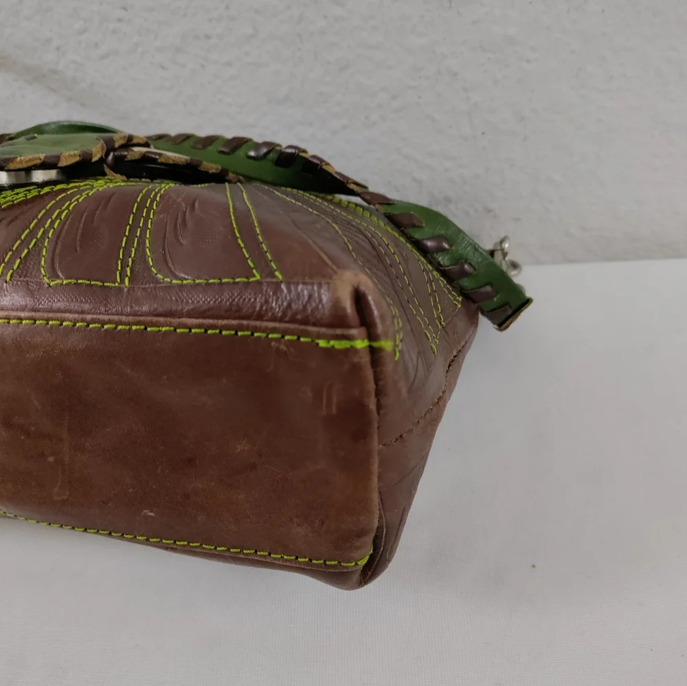 COPY - Leathers In Leather Vintage Contrast Cross Stitch Tooled Leather Crossbo…